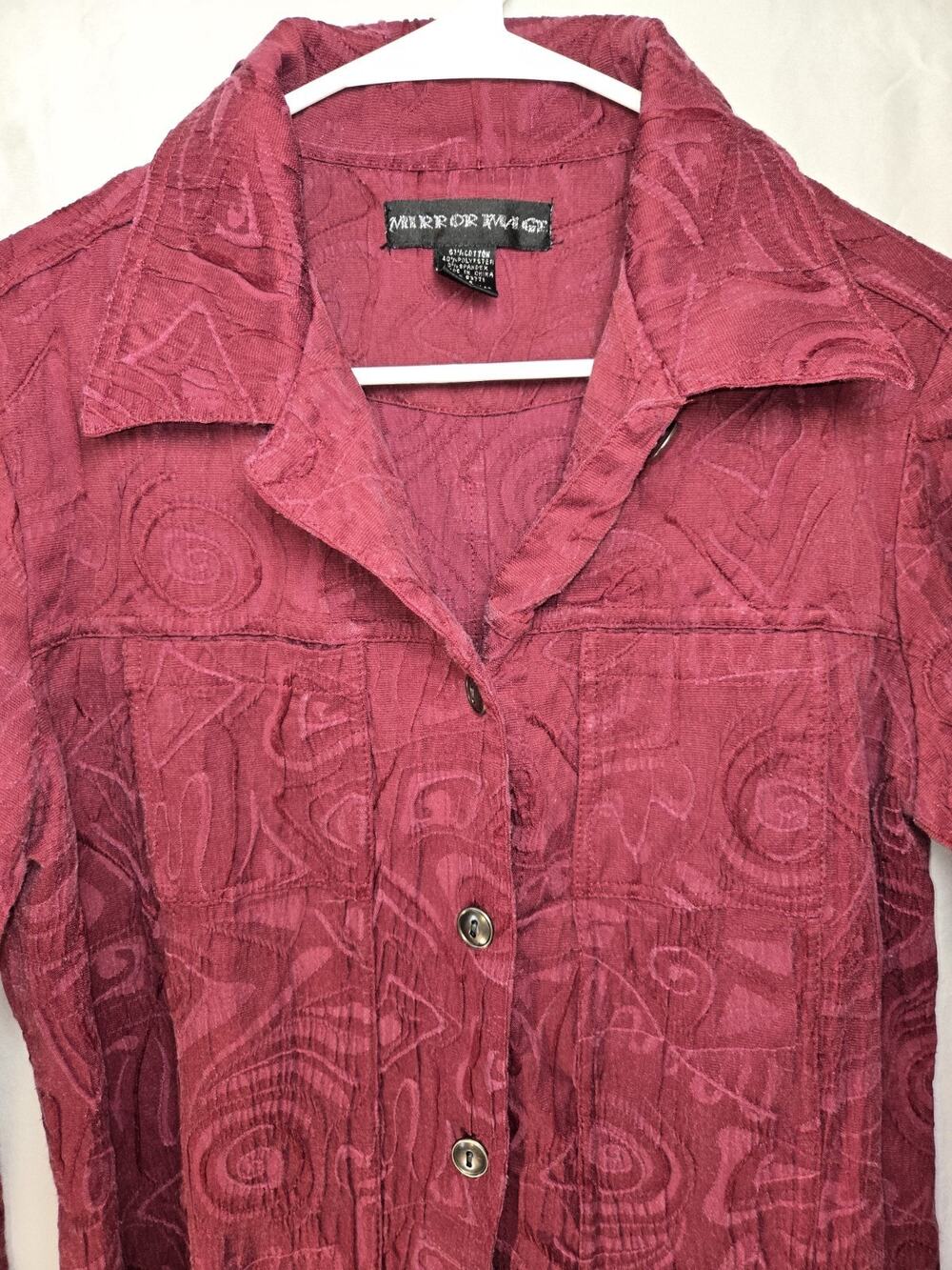 Mirror Image US Womans Size M 1970s Style Red Textured Jacket Button Up Unusual